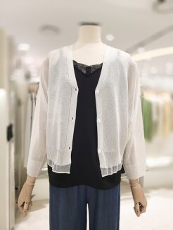 밑단프릴 브이넥 시스루 니트가디건 (KSA2NY34)