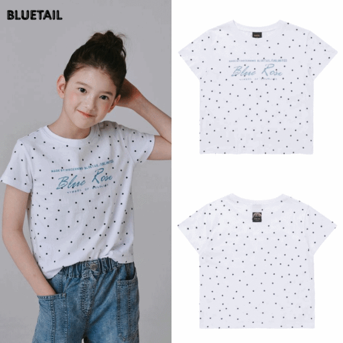 아동 화이트 별패턴 반팔 티셔츠 AAB8TS01WT