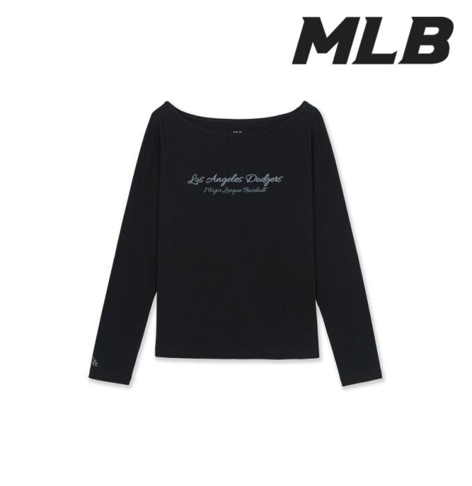 여성 보트넥 레터링 긴팔 티셔츠  3FTSB2164-07BKS