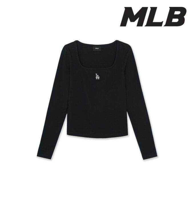 여성 베이직 슬림 세미크롭 스퀘어넥 긴팔 티셔츠 3FTSB1264-07BKS