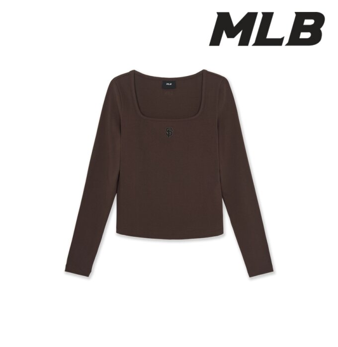 여성 베이직 슬림 세미크롭 스퀘어넥 긴팔 티셔츠 3FTSB1264-14BRD