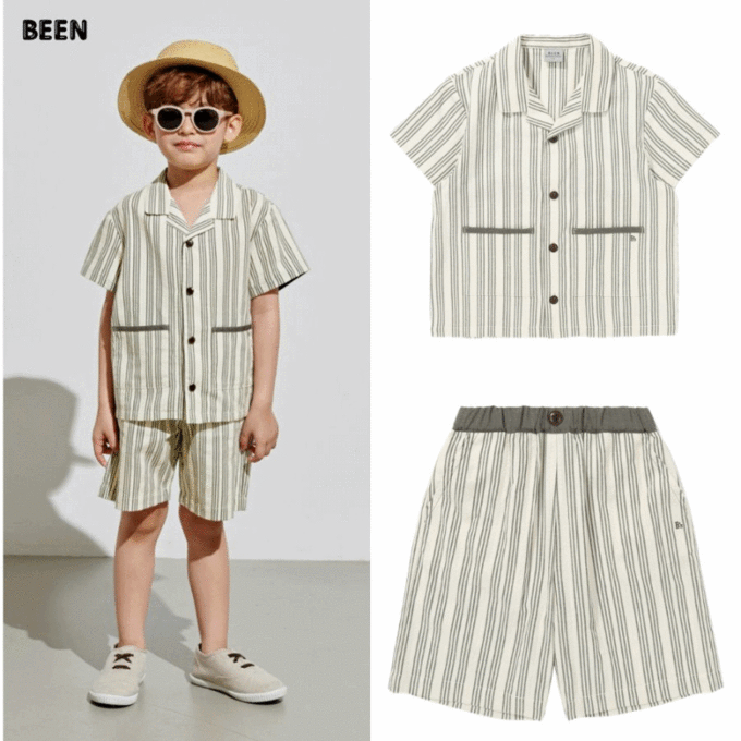 브라운 스트라이프 썸머 셔츠상하세트 BA31BL02LBBA31PT03LB