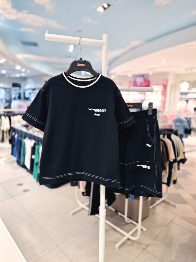 왜고니어 배색 스티치 반팔티 KR3TSU246 반바지 KR3TPU247 BK