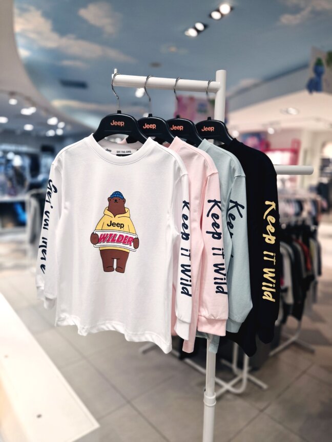 소매 레터링 후드곰 긴팔티 KR3TSU025 WH