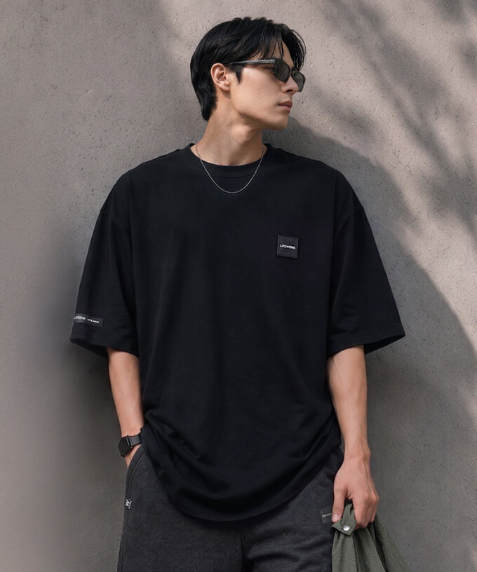 공용) 미니 사각 와펜 워싱 반팔 티셔츠( LW262TS115)
