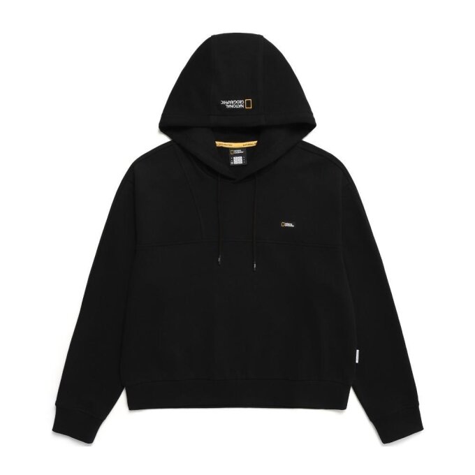 여성 레푸스 크롭 세미 오버핏 후디 맨투맨 CARBON BLACK N241WHD060