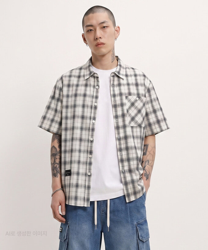 글렌 체크 시어서커 반팔 셔츠( LW262SR417)