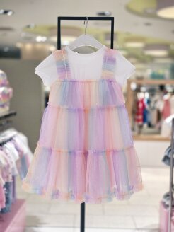 여아여름원피스 화이트 멀티 샤 배색 원피스 Q62DCO170