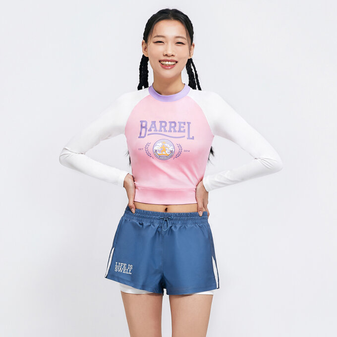 우먼 로맨틱모션 바시티 크롭 래쉬가드 핑크 (B4SWWCR003PNK)