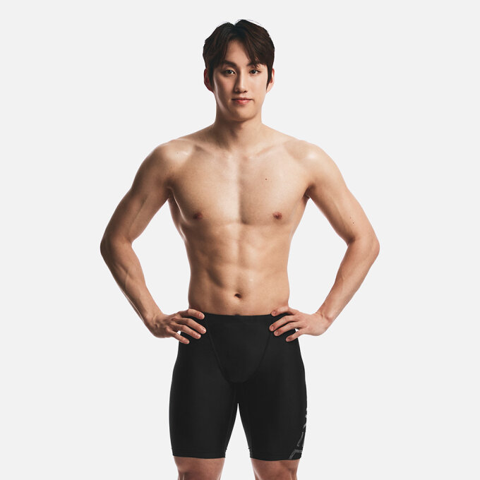 베이직 빅로고 4부 재머 수영복 블랙 (B6SMSMS103BLK)