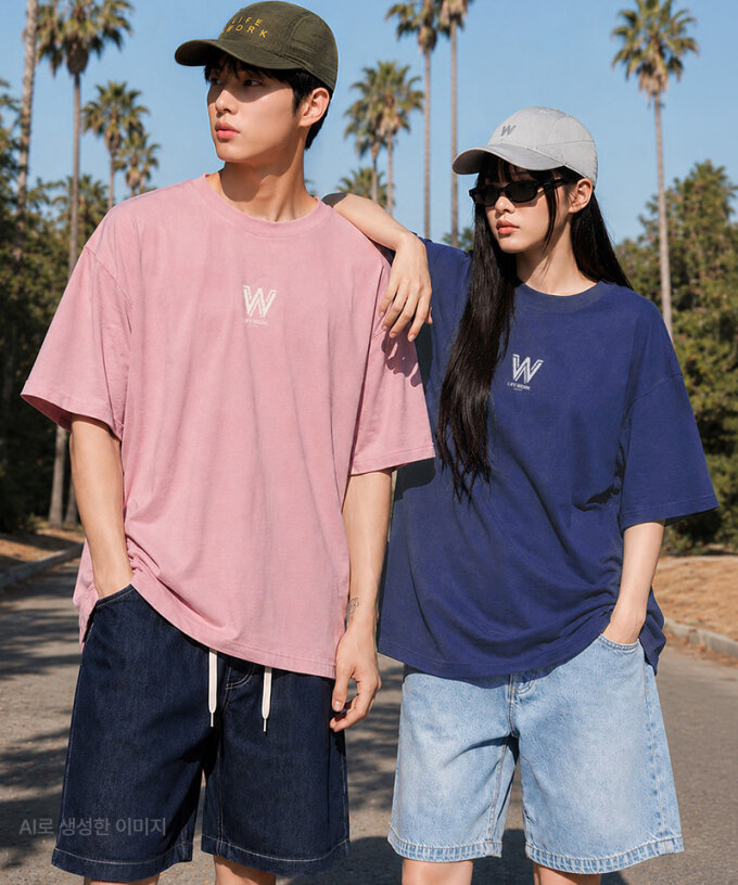 공용) 빈티지 워싱 W로고 반팔 티셔츠(LW262TS114)