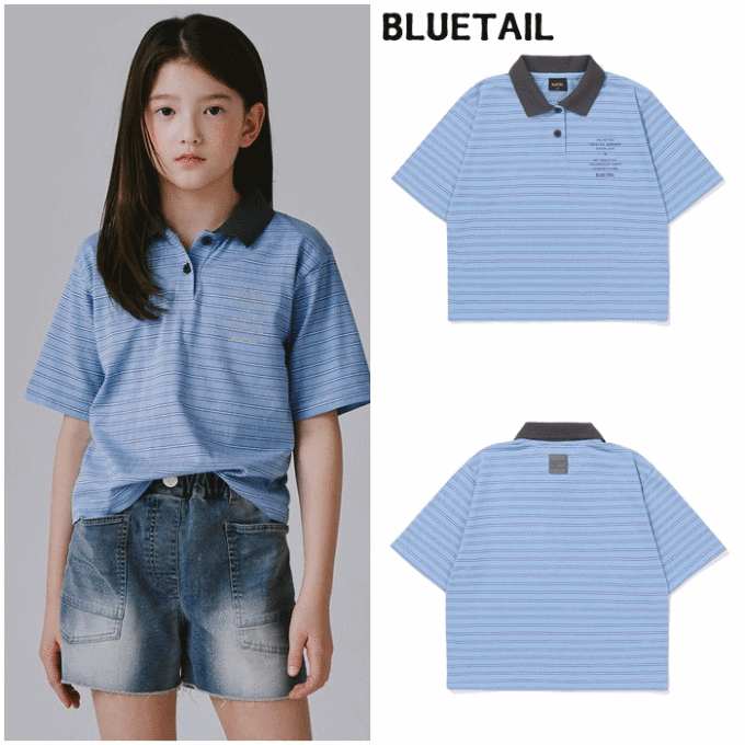 아동 스카이블루 스트라이프 카라 티셔츠 AAC2TS01SB
