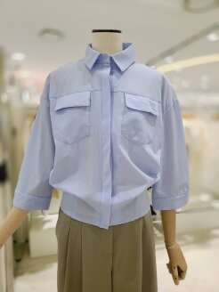 쿨스판카라넥밴딩숏블라우스 (KSA2NB37)
