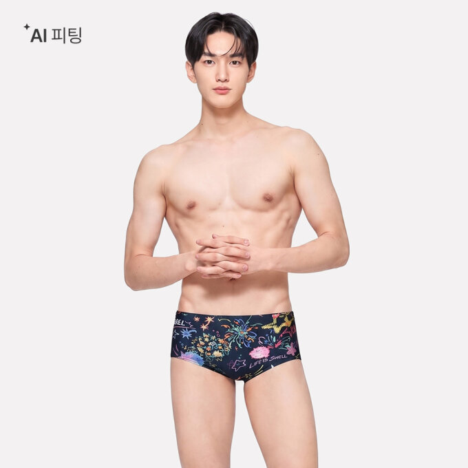크레용 숏사각 수영복 블랙 (B6SMSMS143BLK)