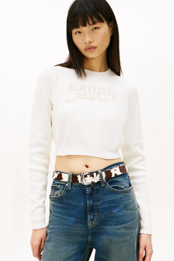 여성 크롭 셔닐 스크립트 스웨터 T32G0KTO10TWT1YBH
