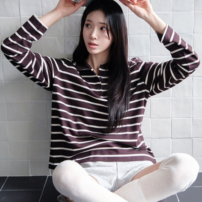 지오다노여자럭비스트라이프긴팔티셔츠691432