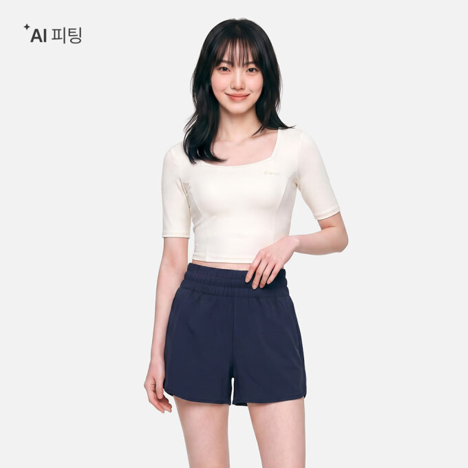 우먼 크롭 반팔 래쉬가드 아이보리 (B6SWWCR041IVR)