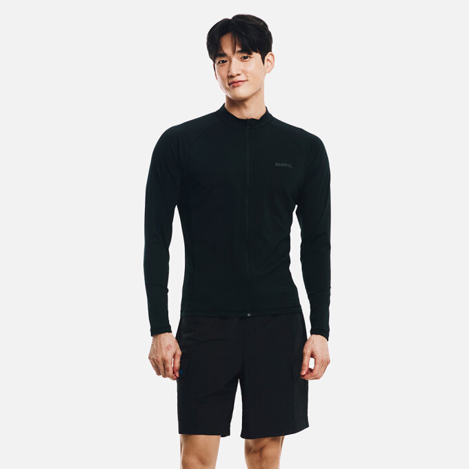 맨 에센셜 스탠다드핏 집업 래쉬가드 블랙 (B6SMWZR102BLK)