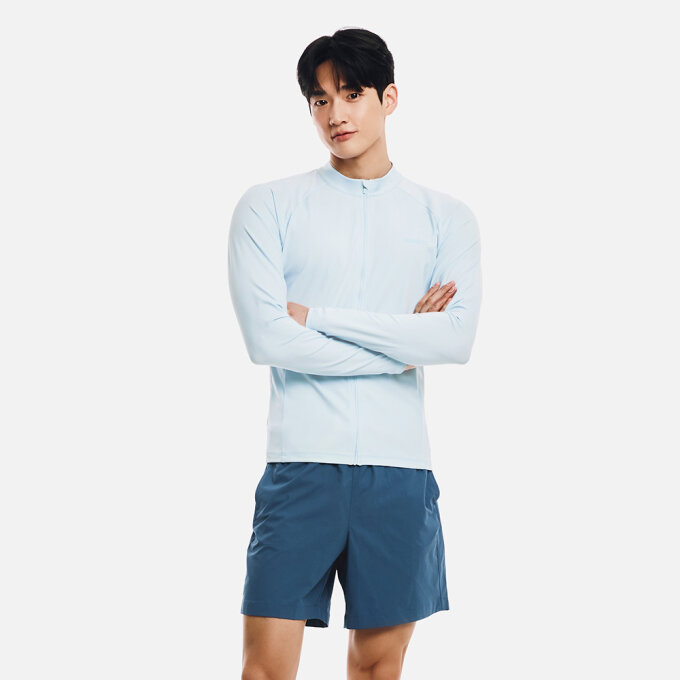 맨 에센셜 스탠다드핏 집업 래쉬가드 아쿠아블루 (B6SMWZR102AQB)