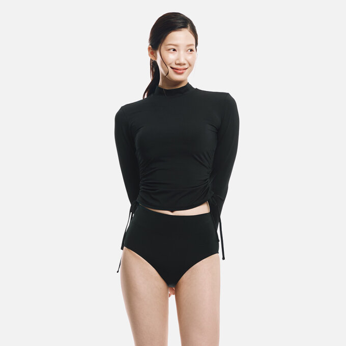 우먼 드로스트링 래쉬가드 블랙 (B6SWWRG003BLK)