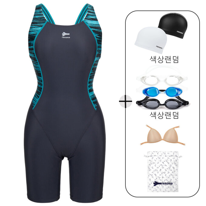 여성 슬림라인 X백 3부 반신 원피스 수영복 세트 LS2G867_GN_SET