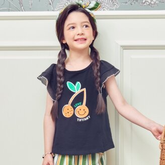 여아 데일리 반팔 블랙 체리나염 티 T33KAT030
