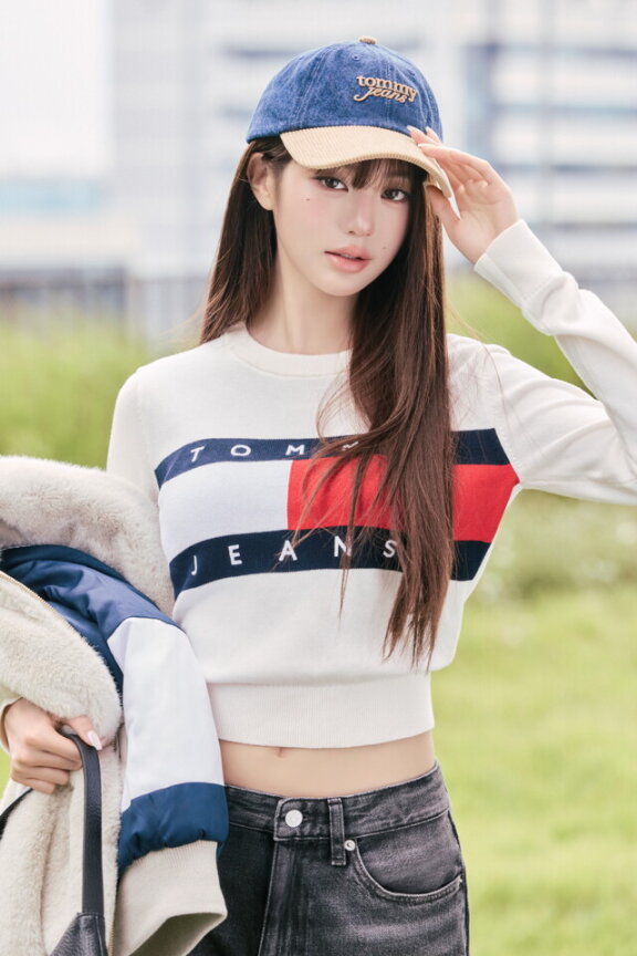 여성 코튼 플래그 크루넥 스웨터 T32G6KTO15TWT1YBH