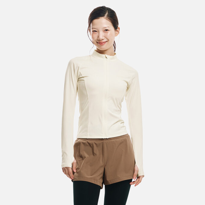 우먼 에센셜 스탠다드핏 집업 래쉬가드 아이보리 (B6SWWZR002IVR)