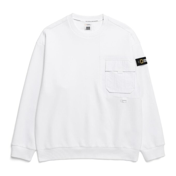 남성 가슴 우븐 포켓 세미오버핏 맨투맨 WHITE N241MSW060