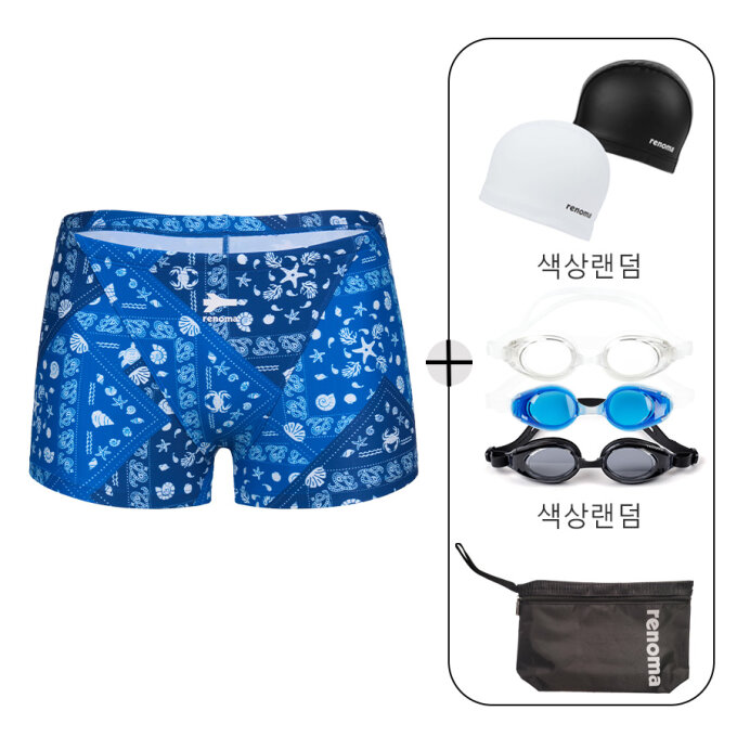 남성 반다나 프린트 사각 실내 수영복 세트 MS2G802_BU_SET