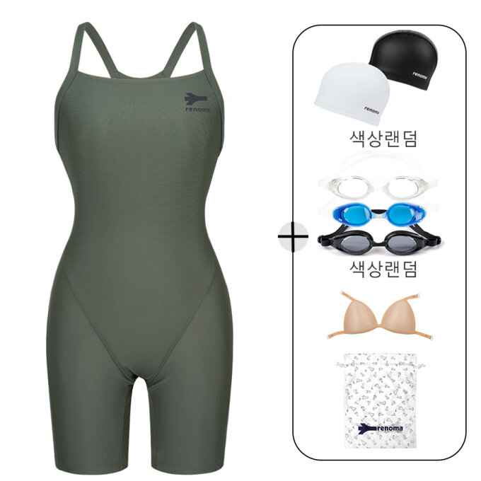 여성 매트 서포트백 3부 반신 원피스 수영복 세트 LS2G869_KA_SET