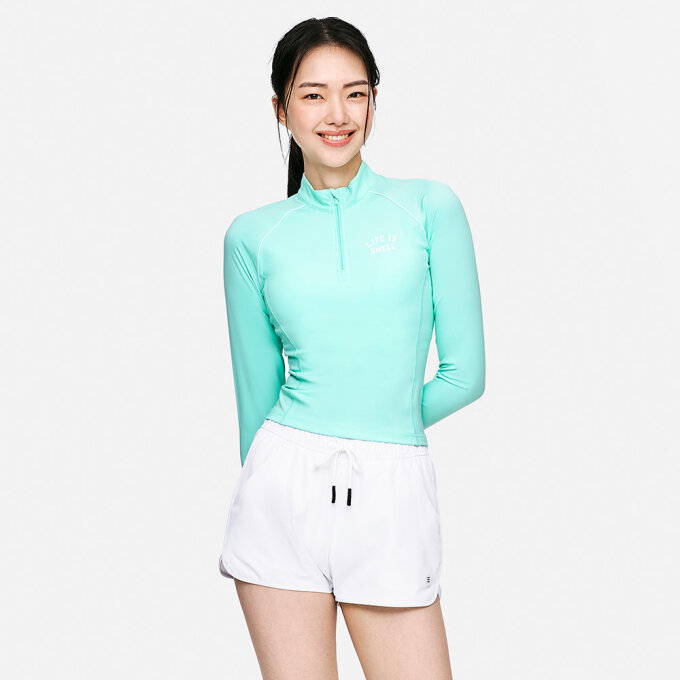 우먼 로고 하프 집업 크롭 래쉬가드 민트 (B5SWWCR041MNT)