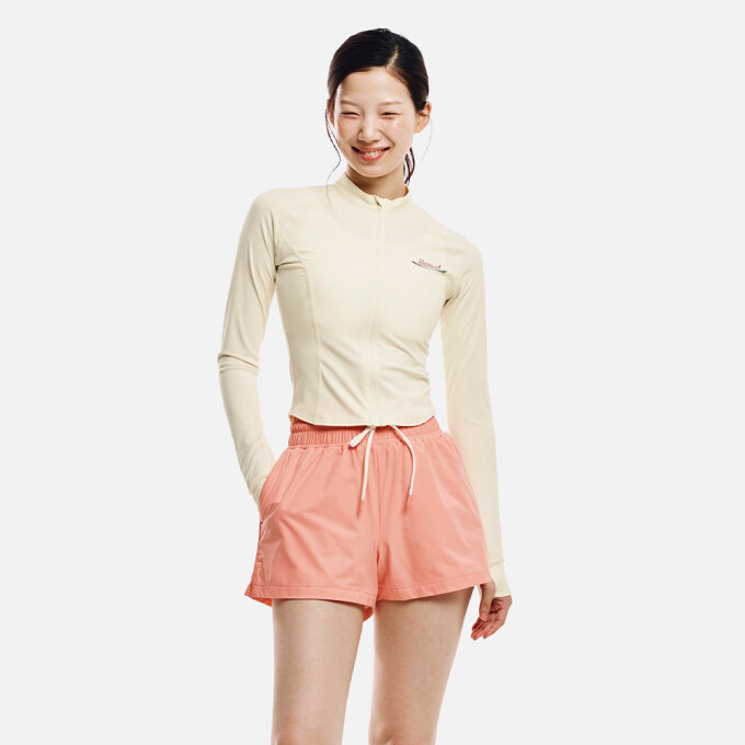 우먼 아트웍 크롭 집업 래쉬가드 아이보리 (B6SWWCZ003IVR)