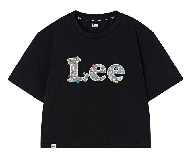 키즈 데이지 레이스 프린트 크롭 티셔츠(LK2602ST43)BK