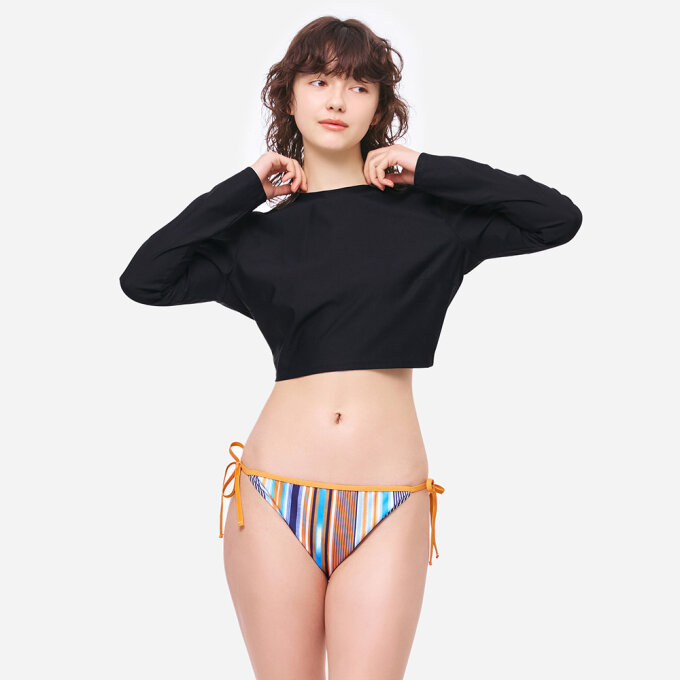 우먼 노티컬 루즈핏 크롭 래쉬가드 블랙 (B5SWWCR021BLK)