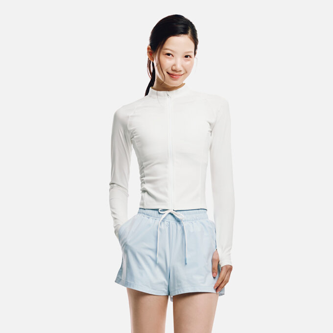 우먼 에센셜 크롭 집업 래쉬가드 오프화이트 (B6SWWCZ001OWT)