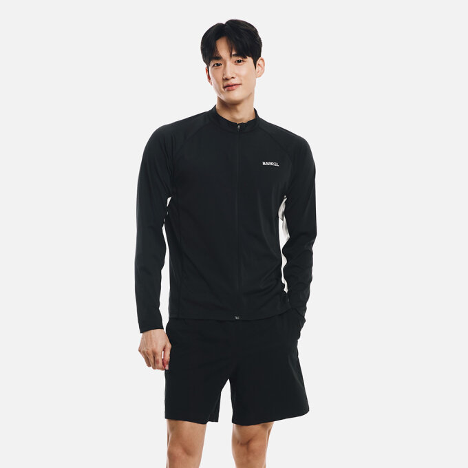 맨 에센셜 릴렉스핏 배색 집업 래쉬가드 블랙  (B6SMWZR103BLK)