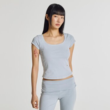 WOMEN 핏티드 스퀘어넥 캡 반팔티 (SLIM FIT) NBNEG2W472 DB