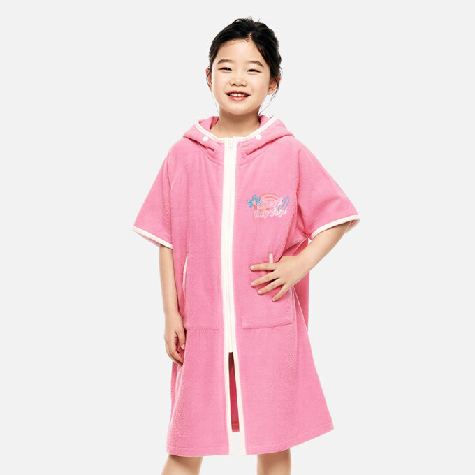 키즈 에센셜 집업 솔리드 판초 타월 딥핑크 (B6SKWPO301DPK)