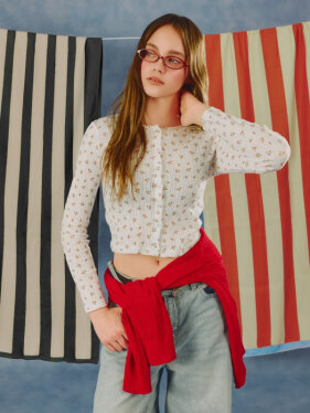 여성 Eyelet Long Sleeve Cardigan WHLAG2323F