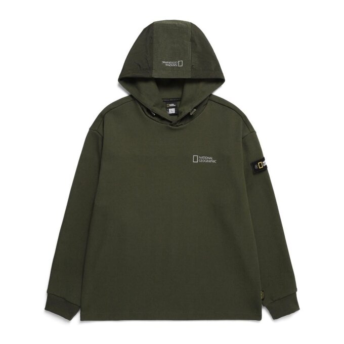 남성 우븐 배색 포인트 디자인물 후디 1  (세미오버핏) F/KHAKI N241MHD230
