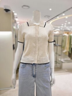 배색 포인트 카라 반팔 니트 (KSA2NY35)