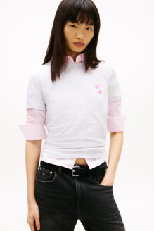 여성 코튼 레귤러 핏 버블 티셔츠 T32G1TTO49TWT1P08