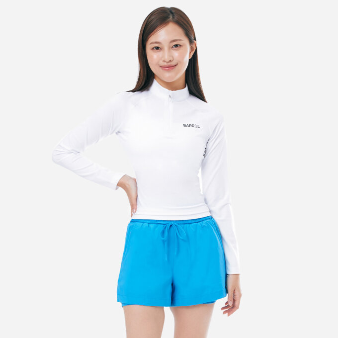 우먼 에센셜 하프 집업 크롭 래쉬가드 화이트 (B5SWWCR001WHT)