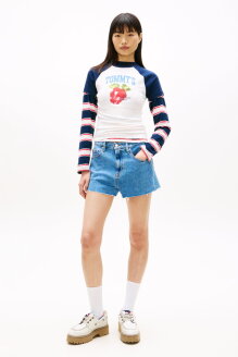 여성 미디움블루 워시드 데님 핫 팬츠 T32G1NEQ66TWT11A5