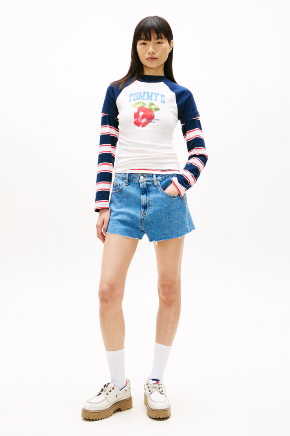 여성 미디움블루 워시드 데님 핫 팬츠 T32G1NEQ66TWT11A5