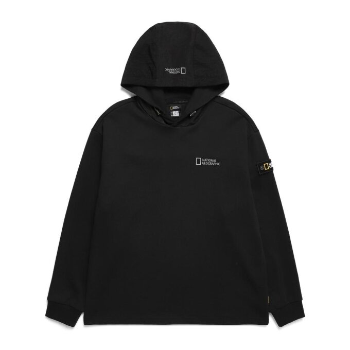 남성 우븐 배색 포인트 디자인물 후디 1  (세미오버핏) CARBON BLACK N241MHD230