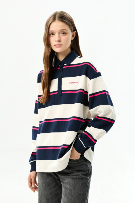 여성 릴렉스 핏 스크립트 럭비 티셔츠 T32G7TKT23TWT10FD