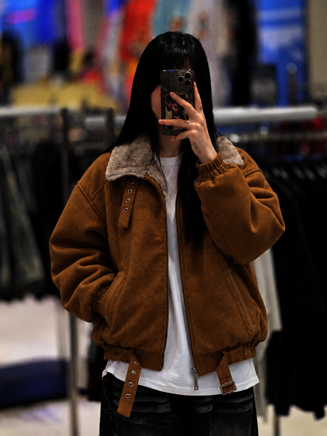 [남녀공용]밍크미 스웨이드 퍼 무스탕 JHZZ63A122