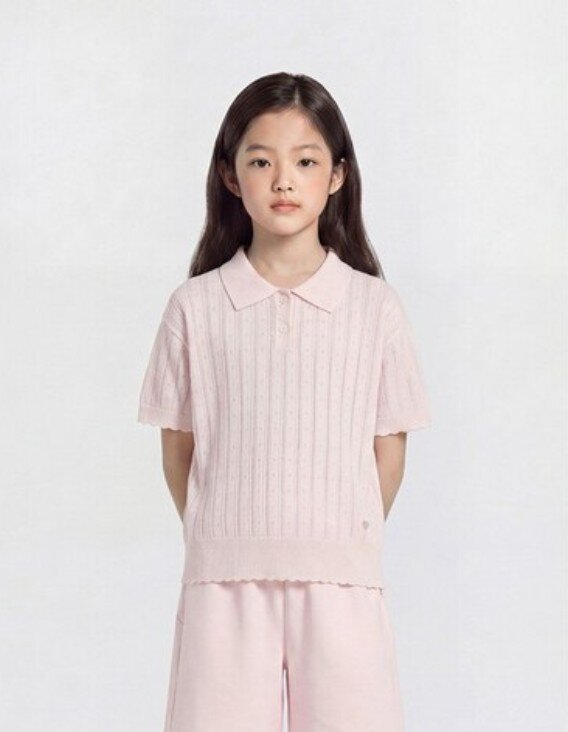 PKG2ER2020 여아 펀칭 라인 카라 반팔 스웨터 키즈 여름 니트 데일리